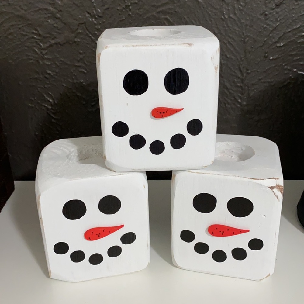 Snowman Votive holder- wooden
